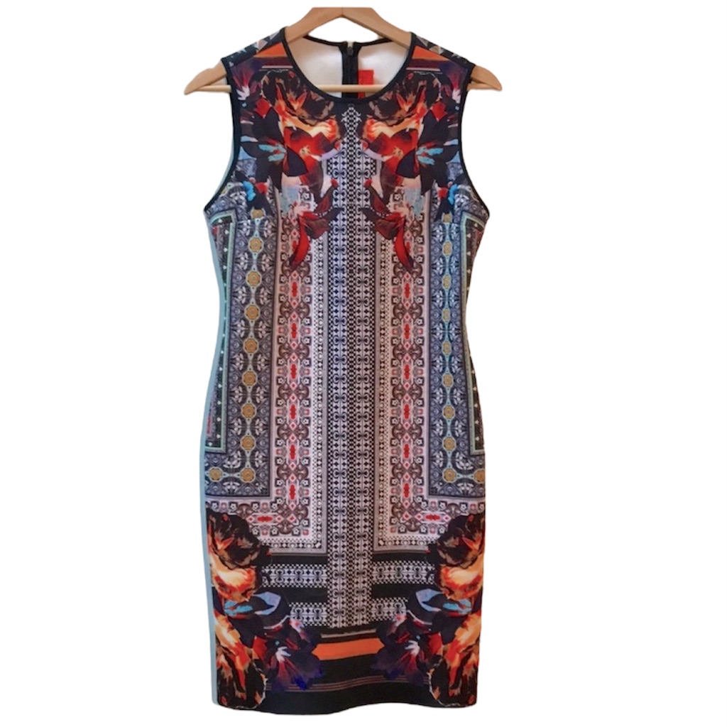 Sleeveless Multicolor Printed Sheath Dress